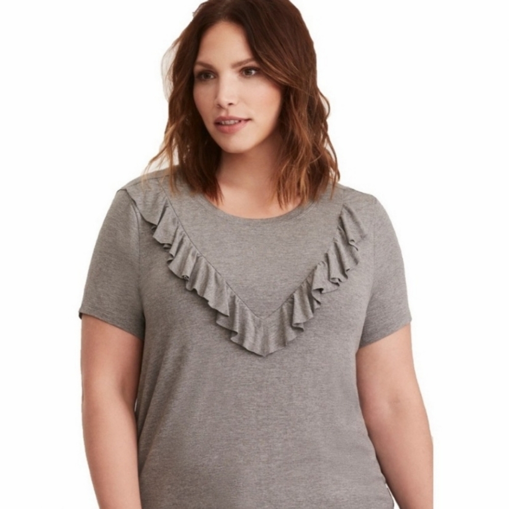 Grey super soft knits top with ruffles